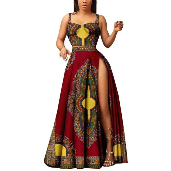 African Print Women Crop Top and Maxi Skirt Set