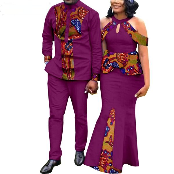 Women Print Draped Long Dresses Men Outfits Sets