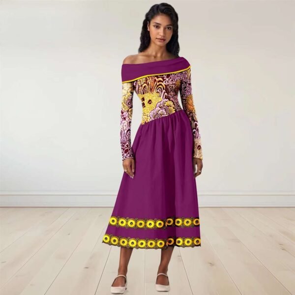 Women Long Sleeve High Sleeve Embroidery Print Dress