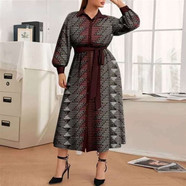 Women Full Sleeve High Waist Elegant Midi Dress