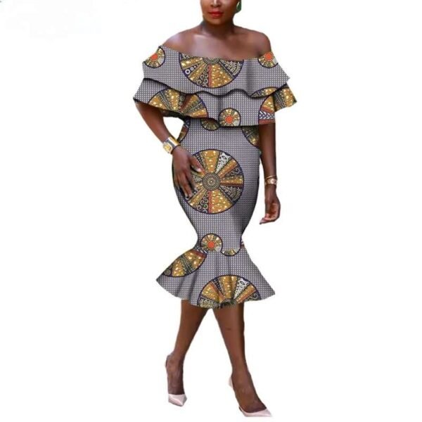 Women Off-shoulder Strapless Mid-calf Fishtail Dress
