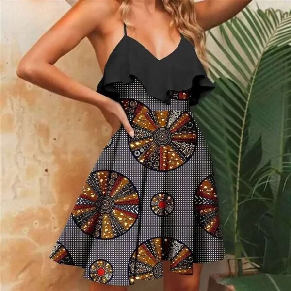 Women Backless Cross High Waist Off Shoulder Ruffle Dress