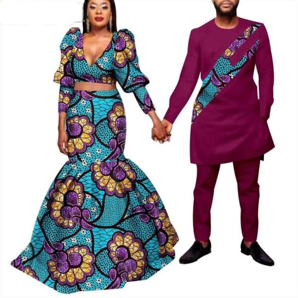 Women Print Ruffles Sleeve Crop Top and Skirts Sets Men Tee and Pant Suits