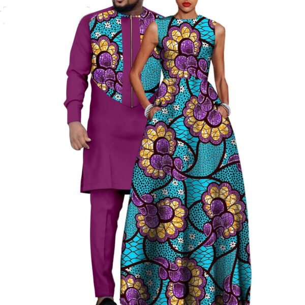 Women Print Dresses Men Top and Pant Sets