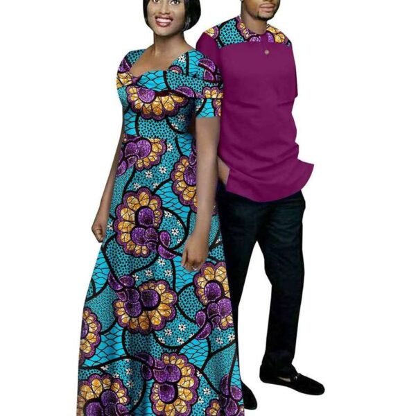 Women Print Long Dresses Men Tee Shirt