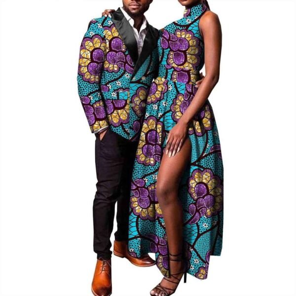 Women Print Long Dresses Double Breasted Jackets Outfit Coats