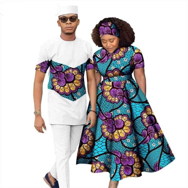 Women Print Long Dresses | Men Cap Patchwork Top and Pant Sets