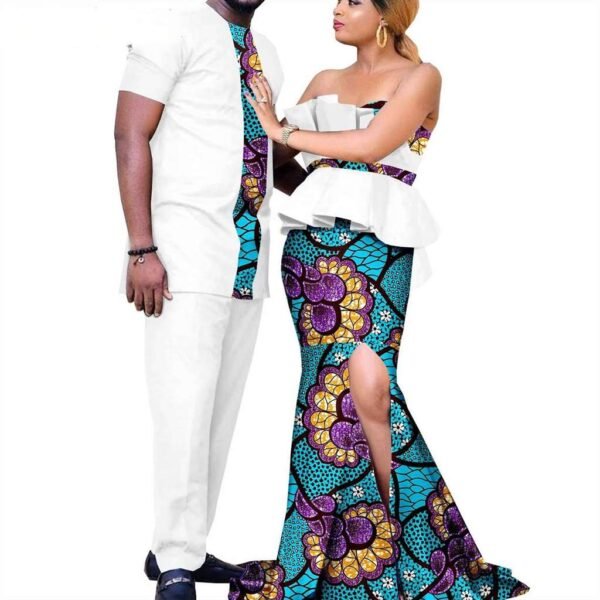 Women Print Long Dresses Men Outfit Top and Pant Sets