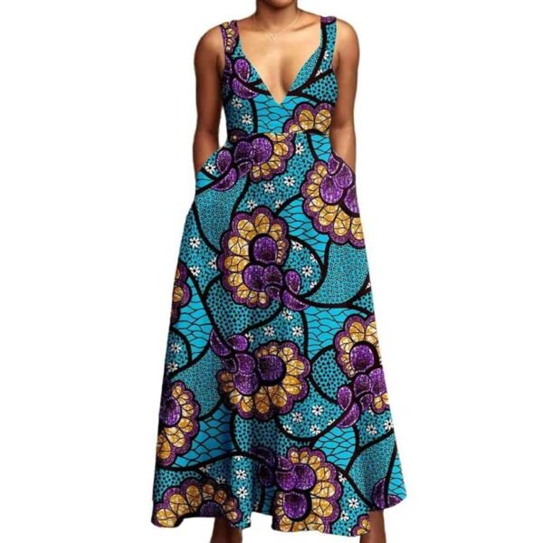 Women Deep V-neck Sleeveless High Waist Plus Size Dress