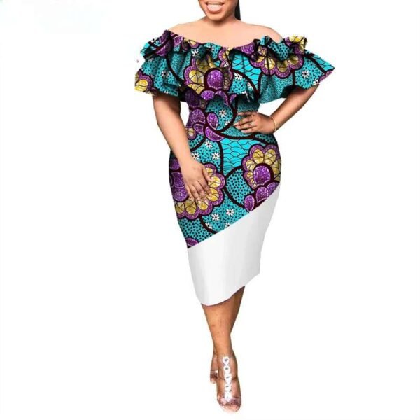 Women Ruffles Sleeve Slash Neck Knee-length Dress