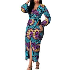 Women V-neck Long Sleeve High Waist Dress