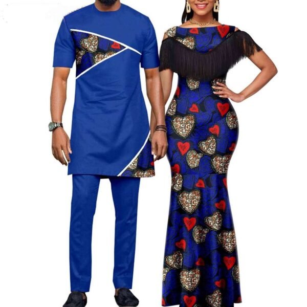 Women Slim Tassel Print Long Dresses Men Sets