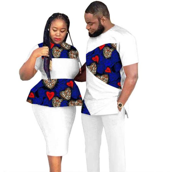 Women Patchwork Print Dresses Men Outfit Top and Pants Sets