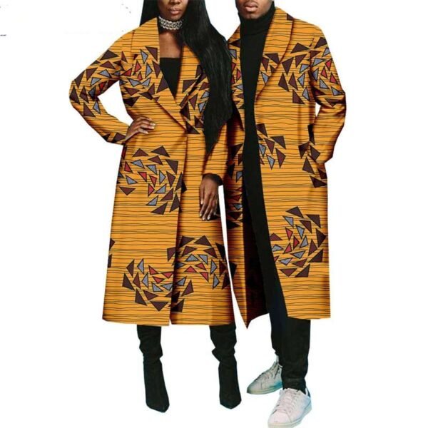 Women Matching Men Outfits Print Long Suits Trench Coat