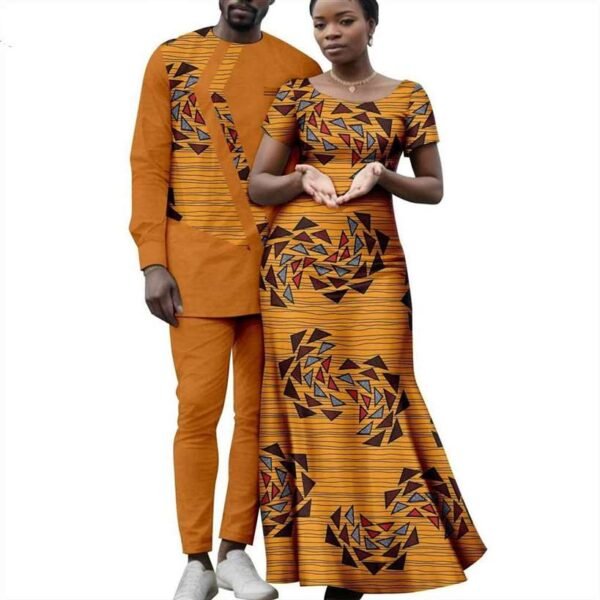 Women Print Long Dresses Men Outfits Top and Pant Sets