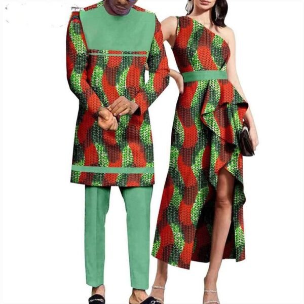 Men Suits Sets Women One Shoulder Draped Long Dresses