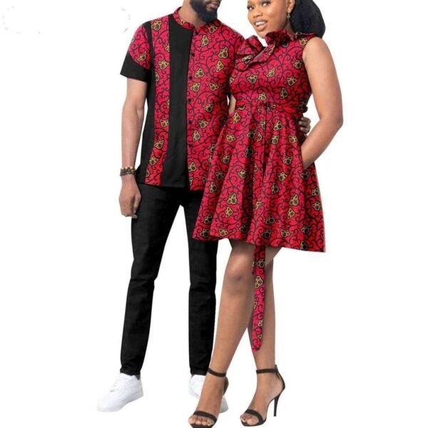 Women Print Dresses Men Outfits Sets