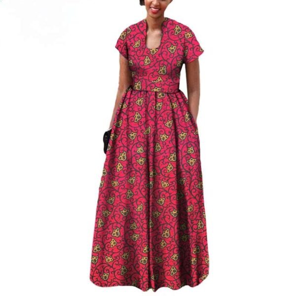 Women Short Sleeve with Sashes Decoration Floor Length Dress