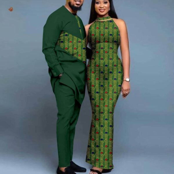 Women Print Dresses Men Top and Pants Sets