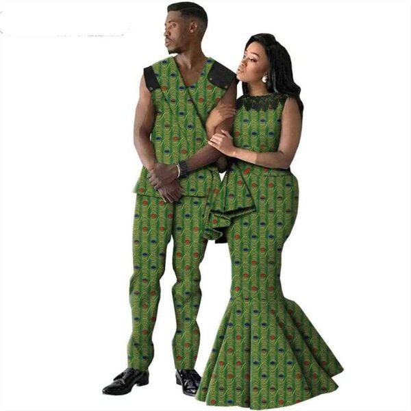 Women Print Mermaid Long Dresses Men Top and Pant Sets