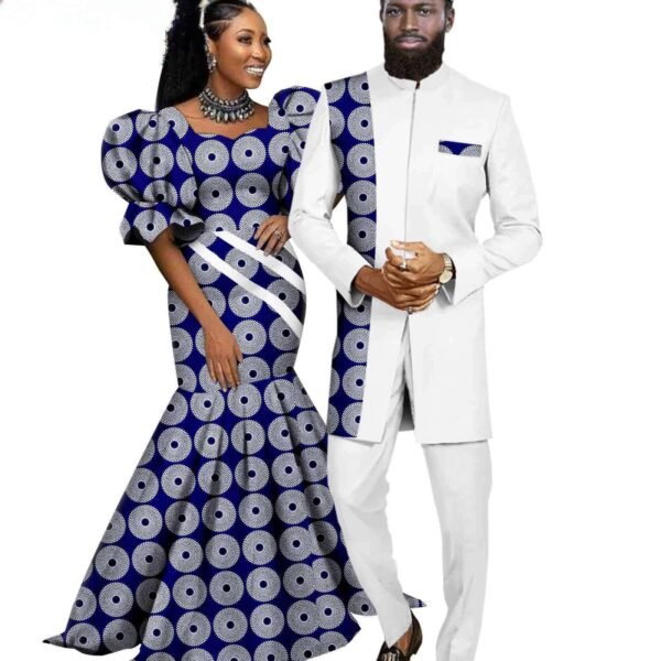 Women Print Dresses Men Suits Jacket and Pant Sets