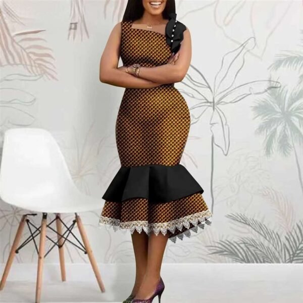 Women Sleeveless High Waist Elegant Lace Midi Dress