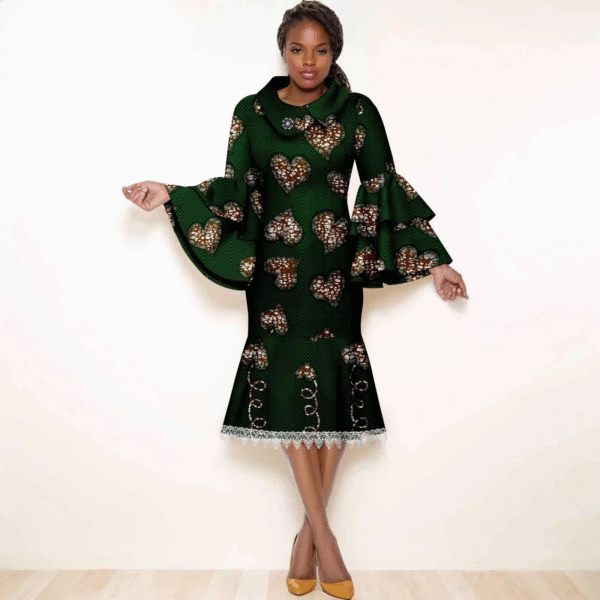Women Full Sleeve High Waist Lace Midi Dress