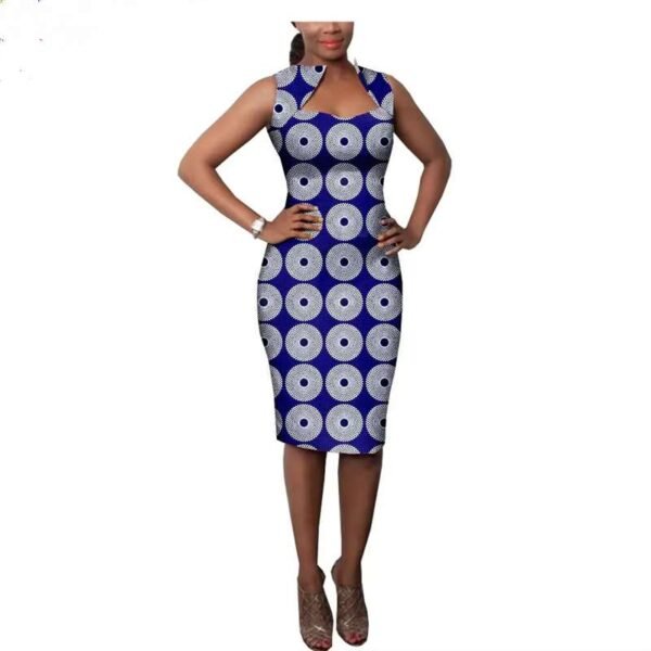 Women Print Sleeveless Collar Wax Dress
