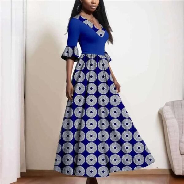 Women Half Sleeve V-neck High Waist Dress