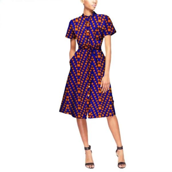 Women Short Sleeve Knee-length Button Plus Size Dress