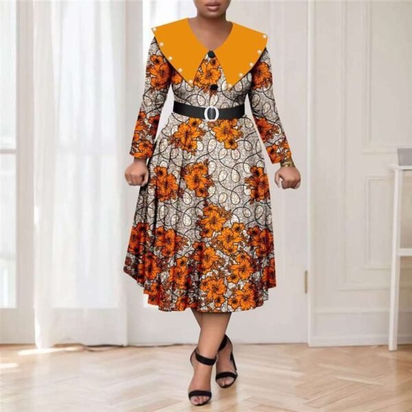 Women Embroidered Flares High Waist Print Dress