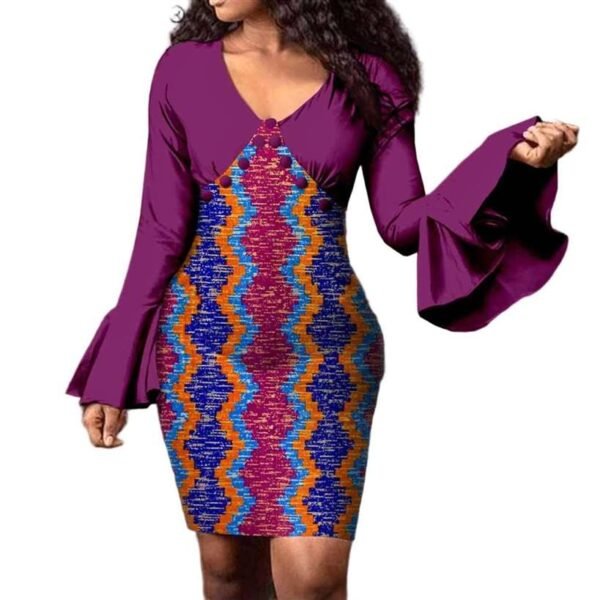Women High Waist Flare Sleeve Dress