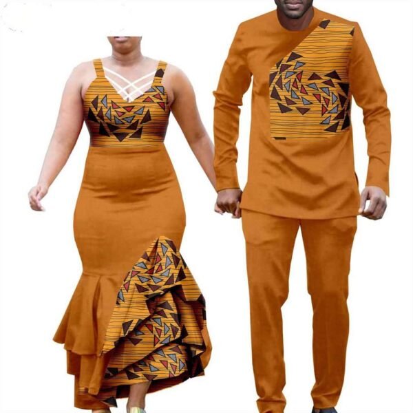 Women Print Long Dresses Men Outfits Sets