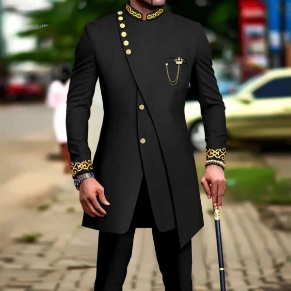 Men Double Breasted Slim Fit Embroidery Blazer and Pants Set