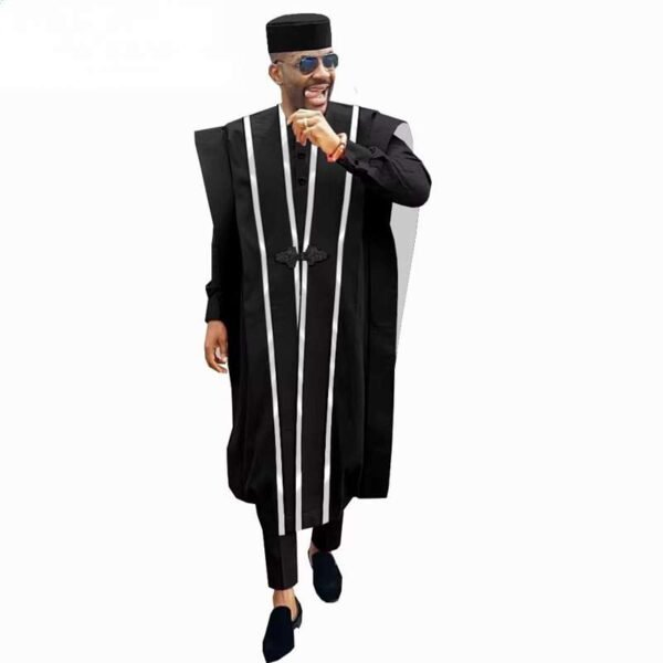 Men Agbada Robe Shirts Pants Tribal Hat Sets