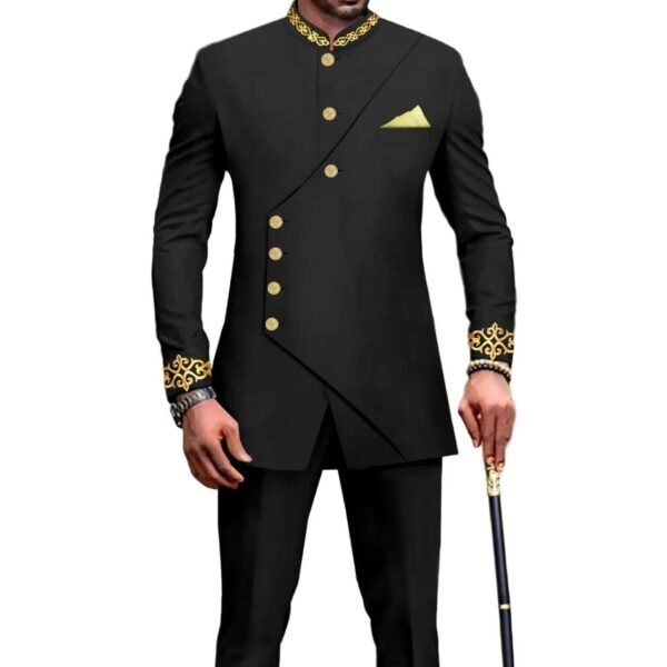 Men Embroidery Full Sleeve Double Breasted Blazer and Pants Set
