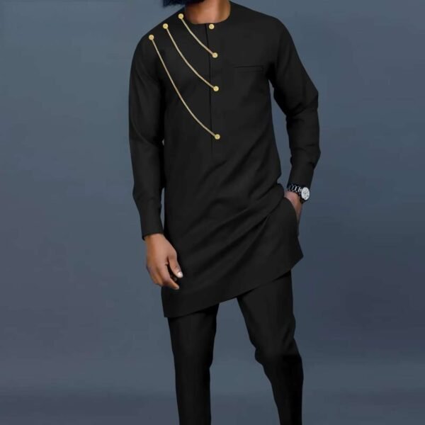 Single Breasted Jacket with Chain and Down 2 Piece Set