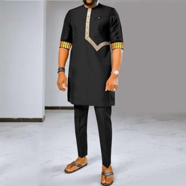 Men Embroidery Short Sleeve Shirt and Pants Set