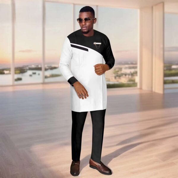 Men Long Brooch Jackets and Pants Suits Set