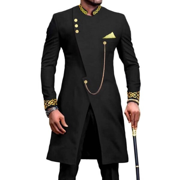 Men Long Embroidery Jackets and Pants Outfits Set