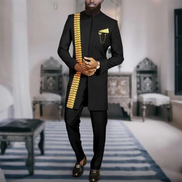 Men Slim Fit Embroidery Blazer and Pants Set