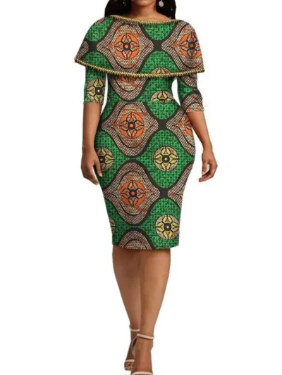 African Clothing for Women Half Sleeve Knee Length Pencil Wax Dresses Wdr42