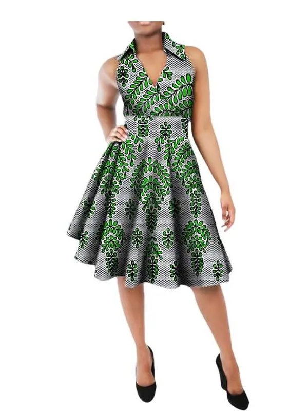 African Clothing for Women Plus Size V-neck Sleeveless Dresses Wdr98 - Image 2
