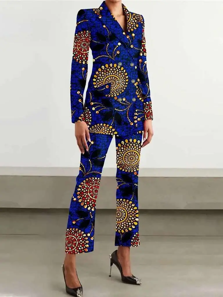 African Clothing for Women Full Sleeve Double Breasted Slim Fit Jacket and Trousers Set Wst2 - Image 3
