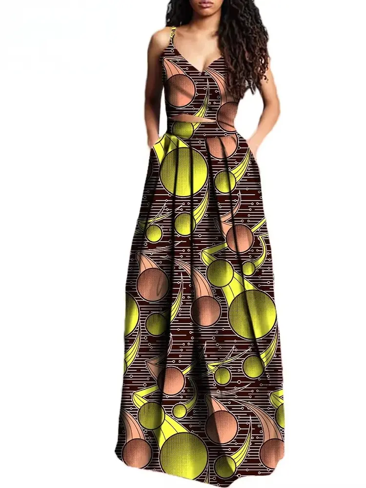 African Clothing for Women Crop Top and Maxi Skirts Dashiki Plus Size Set Wst27 - Image 3