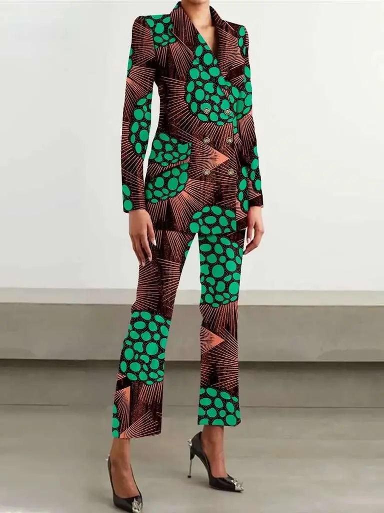 African Clothing for Women Full Sleeve Double Breasted Slim Fit Jacket and Trousers Set Wst2 - Image 4