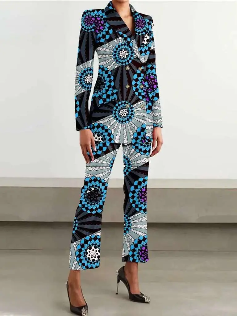 African Clothing for Women Full Sleeve Double Breasted Slim Fit Jacket and Trousers Set Wst2 - Image 5
