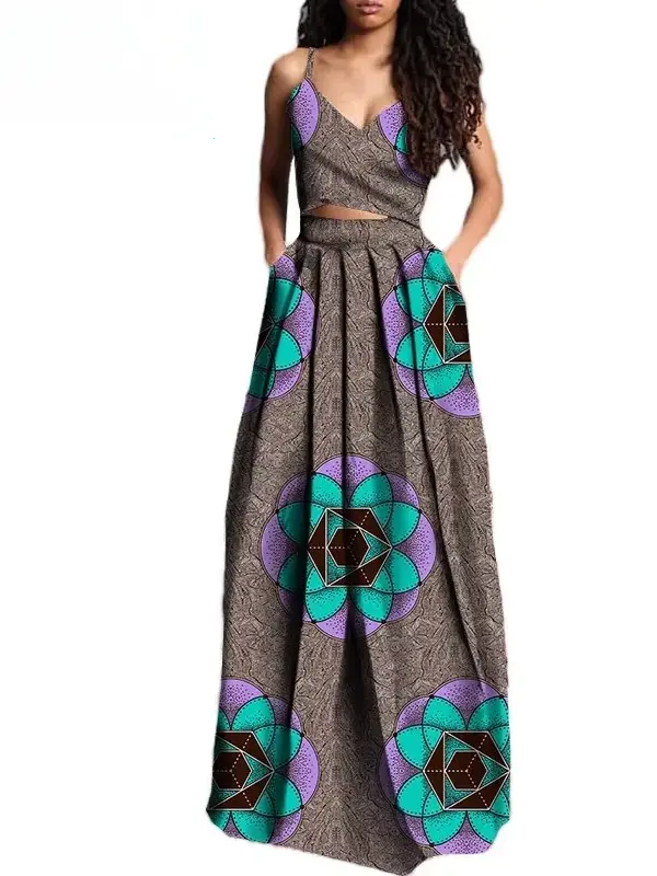 African Clothing for Women Crop Top and Maxi Skirts Dashiki Plus Size Set Wst27 - Image 4