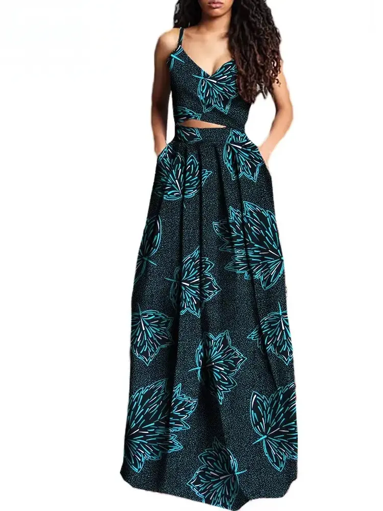 African Clothing for Women Crop Top and Maxi Skirts Dashiki Plus Size Set Wst27 - Image 5