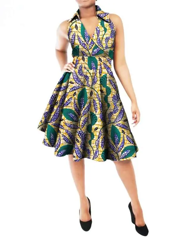 African Clothing for Women Plus Size V-neck Sleeveless Dresses Wdr98 - Image 5